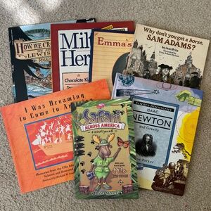 Lot of 7 Childrens Books Safari Newton Adams Ellis Island Colonial Hershey Lewis